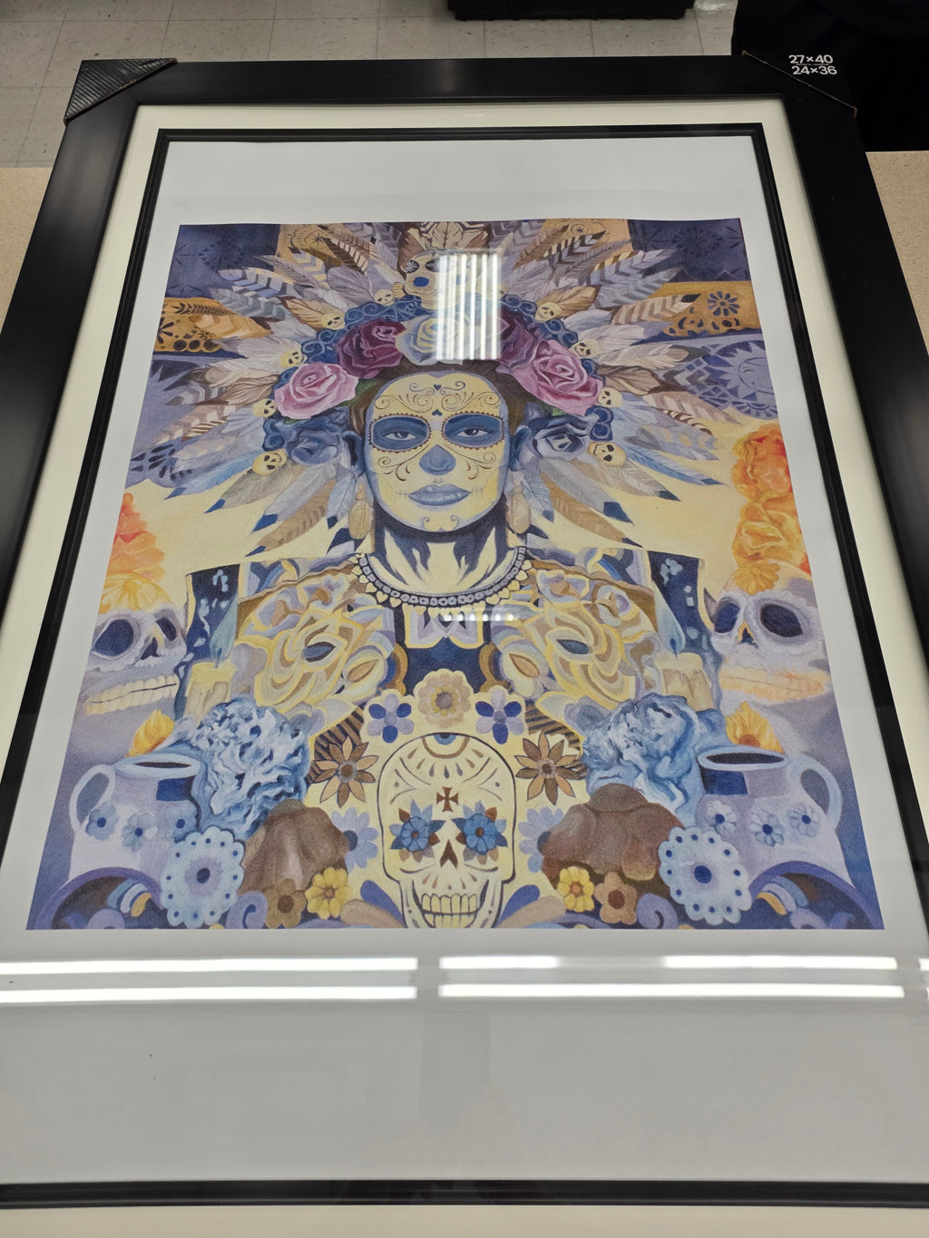 Frida/dia de los muertos/glass framed print